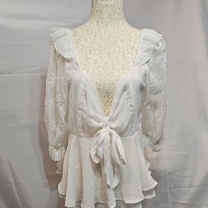 American Eagle Outfitters White Embroidered Blouse